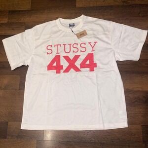 Stussy Jersey 4X4 Mesh Football Shirt White Red Mens Medium - Large Motorcross